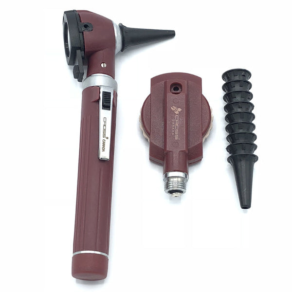 FIBER OPTIC LED POCKET OTOSCOPE & OPHTHALMOSCOPE DIAGNOSTIC SET - BURGUNDY