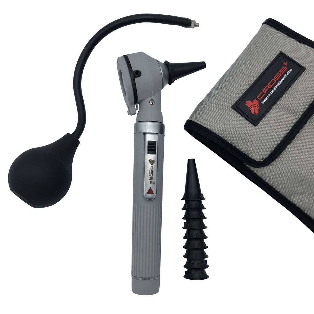 FIBER OPTIC LED POCKET OTOSCOPE DIAGNOSTIC SET GRAY