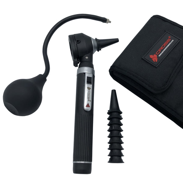 FIBER OPTIC LED POCKET OTOSCOPE DIAGNOSTIC SET - BLACK