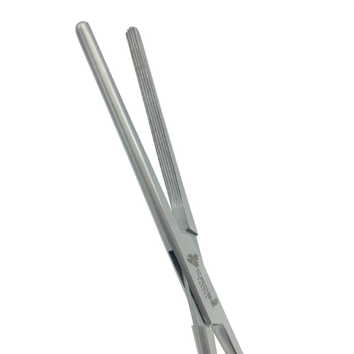 Rochester-Carmalt Forceps, 8" (20.5cm), Straight, Longitudinally Serrated Jaws, Cross Serrated Tips