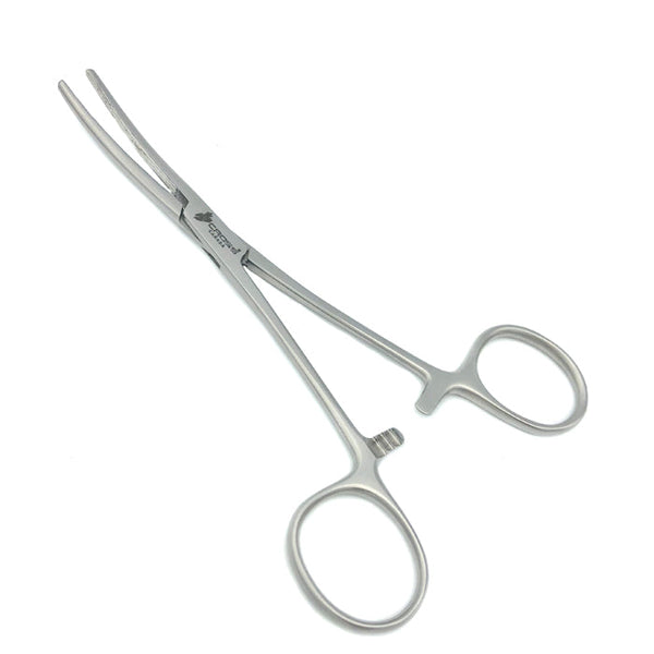 Rochester-Carmalt Forceps, 6.25" (16cm), Curved, Longitudinally Serrated Jaws, Cross Serrated Tips