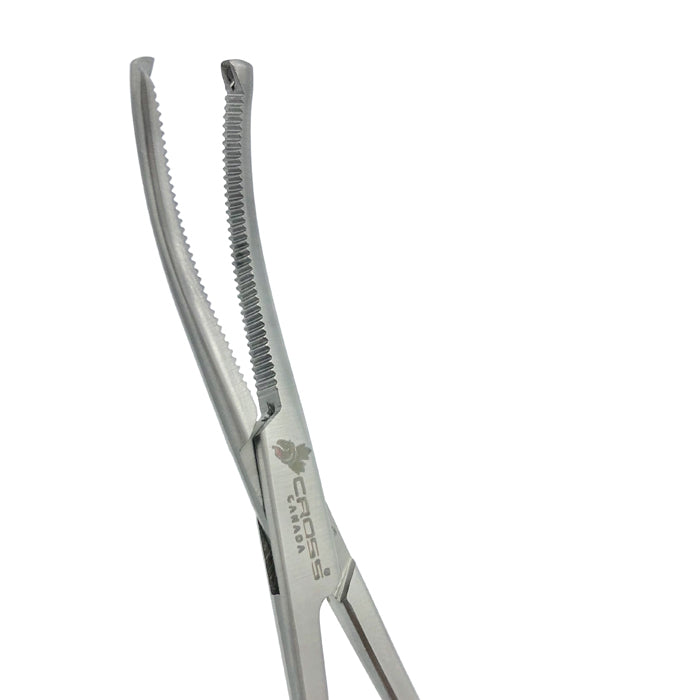 Rochester-Oschner (Kocher) Forceps, 5.5” (14cm), Curved, Serrated, 1x2