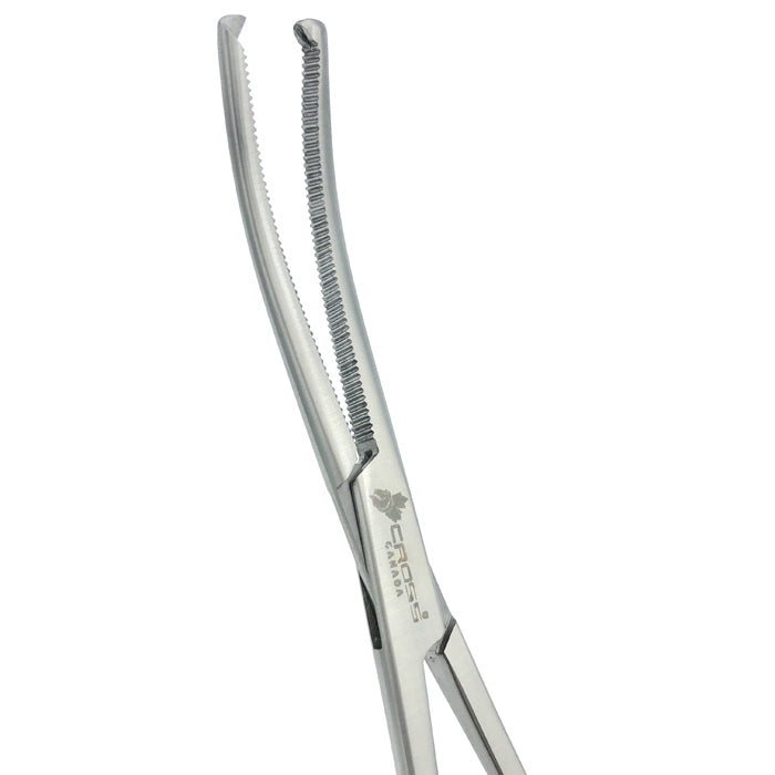 Rochester-Oschner (Kocher) Forceps, 7.75” (20cm), Curved, Serrated, 1x2 Teeth